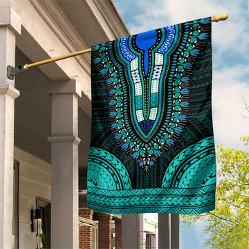 African Dashiki and Polynesian Pattern Garden Flag Teal LT9