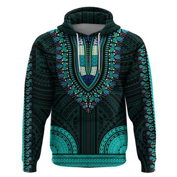 African Dashiki Hoodie With Polynesian Pattern - Teal LT9