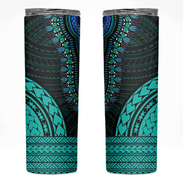 African Dashiki and Polynesian Pattern Skinny Tumbler Teal LT9