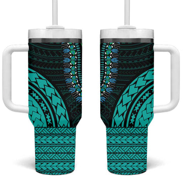 African Dashiki and Polynesian Pattern Tumbler With Handle Teal LT9
