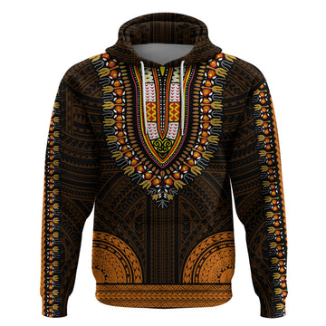 African Dashiki Hoodie With Polynesian Pattern - Gold LT9