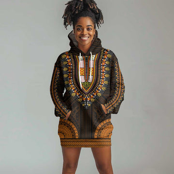 African Dashiki and Polynesian Pattern Hoodie Dress Gold LT9