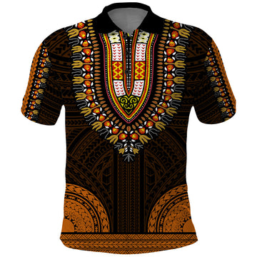 African Dashiki Polo Shirt With Polynesian Pattern - Gold LT9