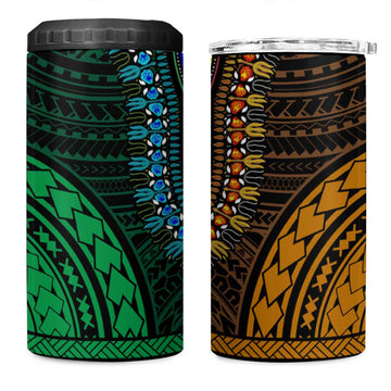 African Dashiki and Polynesian Pattern 4 in 1 Can Cooler Tumbler Half Green-Gold LT9