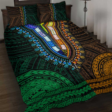 African Dashiki and Polynesian Pattern Quilt Bed Set Half Green-Gold LT9