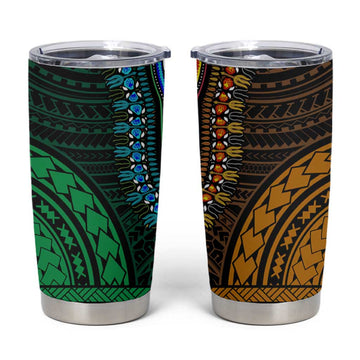 African Dashiki and Polynesian Pattern Tumbler Cup Half Green-Gold LT9