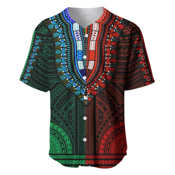 African Dashiki and Polynesian Pattern Baseball Jersey Half Green-Red LT9