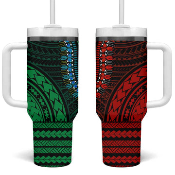 African Dashiki and Polynesian Pattern Tumbler With Handle Half Green-Red LT9