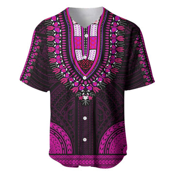African Dashiki and Polynesian Pattern Baseball Jersey Pink LT9