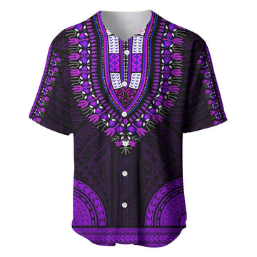 African Dashiki and Polynesian Pattern Baseball Jersey Purple LT9