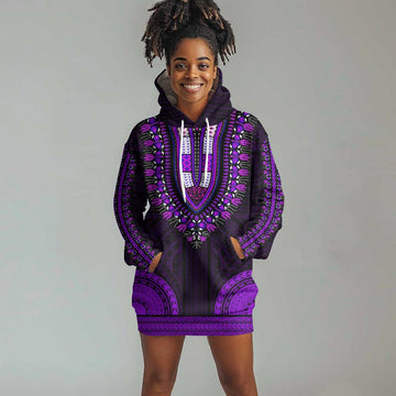African Dashiki and Polynesian Pattern Hoodie Dress Purple LT9