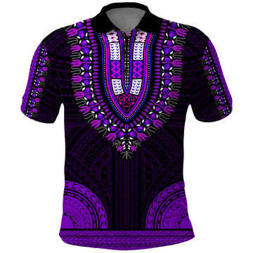 African Dashiki Polo Shirt With Polynesian Pattern - Purple LT9