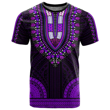 African Dashiki and Polynesian Pattern T shirt Purple LT9