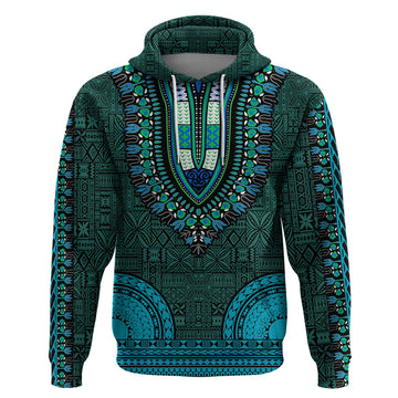 African Dashiki Hoodie With Tapa Pattern - Teal LT9