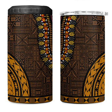 Gold Dashiki and Tapa Pattern 4 in 1 Can Cooler Tumbler Africa-Polynesia Together Culture LT9