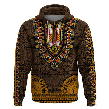 African Dashiki Hoodie With Tapa Pattern - Gold LT9