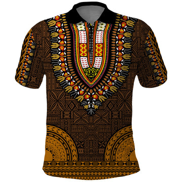 African Dashiki Polo Shirt With Tapa Pattern - Gold LT9
