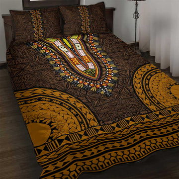 Gold Dashiki and Tapa Pattern Quilt Bed Set Africa-Polynesia Together Culture LT9