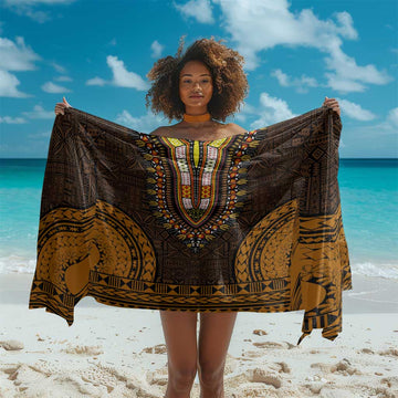 Gold Dashiki and Tapa Pattern Sarong Africa-Polynesia Together Culture LT9