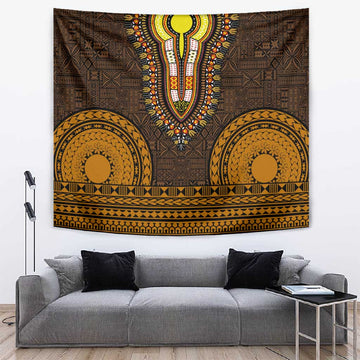 Gold Dashiki and Tapa Pattern Tapestry Africa-Polynesia Together Culture LT9