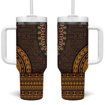 Gold Dashiki and Tapa Pattern Tumbler With Handle Africa-Polynesia Together Culture LT9
