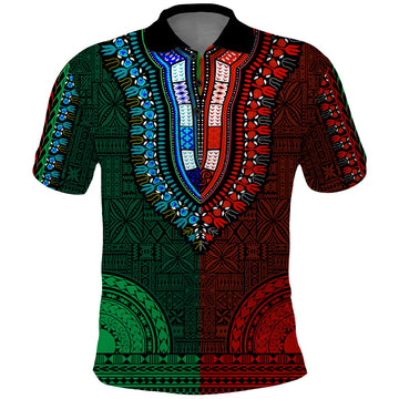 African Dashiki Polo Shirt With Tapa Pattern - Half Green and Red LT9