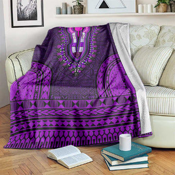 Purple Dashiki and Tapa Pattern Blanket Africa-Polynesia Together Culture LT9