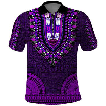 African Dashiki Polo Shirt With Tapa Pattern - Purple LT9