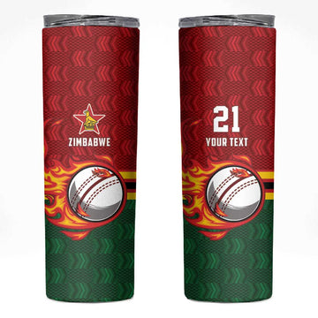Custom Africa Cricket Zimbabwe Skinny Tumbler The Chevrons Cricket Ball Fire LT9