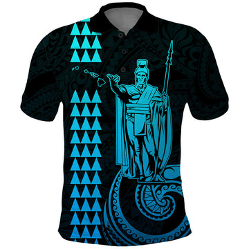 Custom Hawaii Polo Shirt King Kamehameha - Aqua LT9