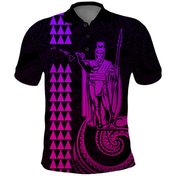 Custom Hawaii Polo Shirt King Kamehameha - Pink Gradient LT9