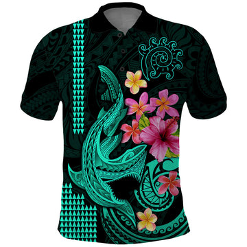 Custom Polynesian Polo Shirt Hawaiian Warriors with Tribal Shark Tattoos - Turquoise LT9