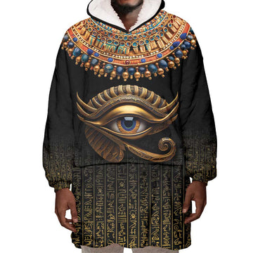 Egypt Eyes Of Horus Wearable Blanket Hoodie with Egyptian Hieroglyphs LT9
