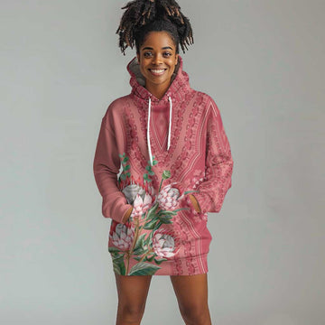 Afro King Proteas Dashiki Motif Hoodie Dress Peach Style LT9