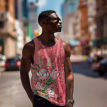 Afro King Proteas Dashiki Motif Men Tank Top Peach Style LT9