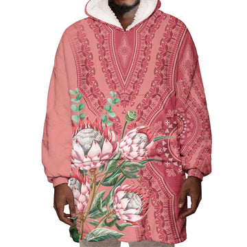 Afro King Proteas Dashiki Motif Wearable Blanket Hoodie Peach Style LT9