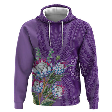 Africa King Proteas Dashiki Motif Hoodie Violet Style LT9