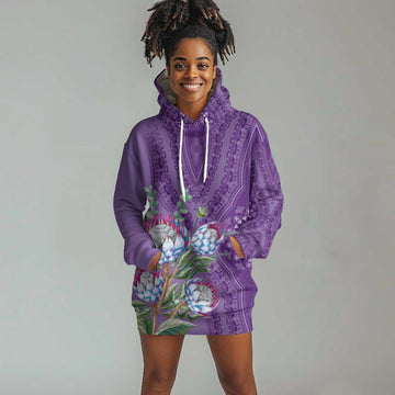 Afro King Proteas Dashiki Motif Hoodie Dress Violet Style LT9