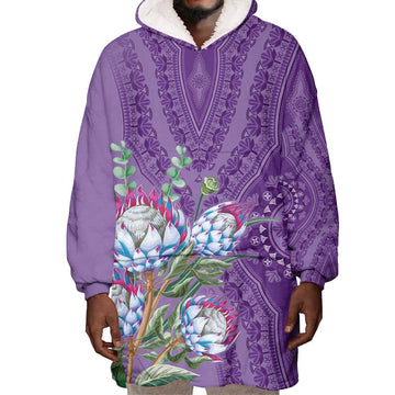 Afro King Proteas Dashiki Motif Wearable Blanket Hoodie Violet Style LT9