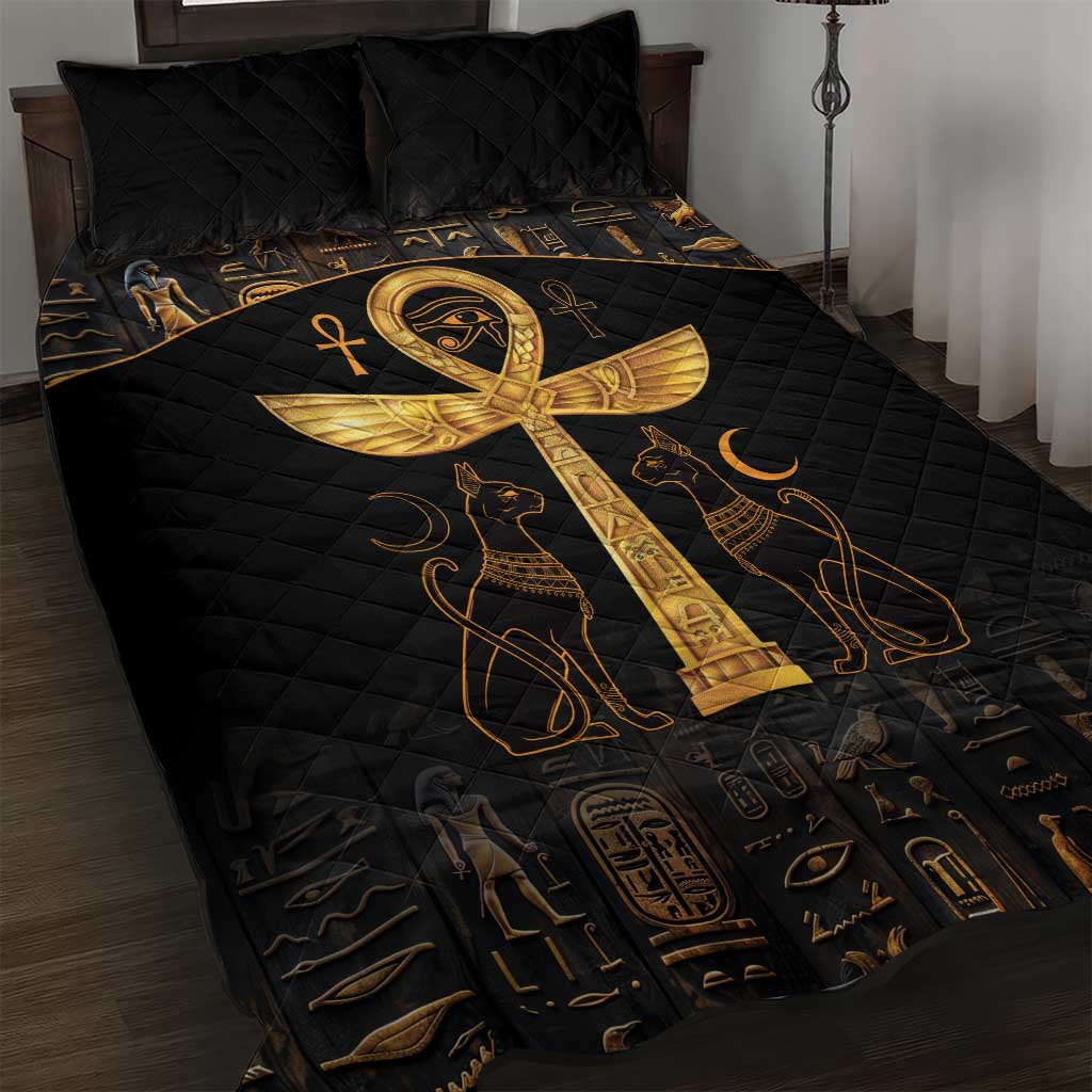 Ankh with Eye of Horus Quilt Bed Set Ancient Egypt Culture LT9