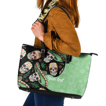 Mexican Sugar Skull Personalized Leather Tote Bag Dia de Los Muertos Vibe LT9