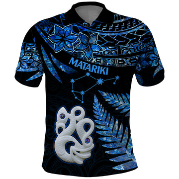 Matariki New Zealand Polo Shirt Maori Manaia with Paua Shell - Blue LT9