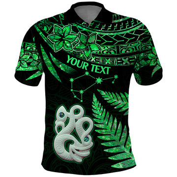 Custom Maori Polo Shirt Matariki Stars Manaia with Paua Shell - Green LT9