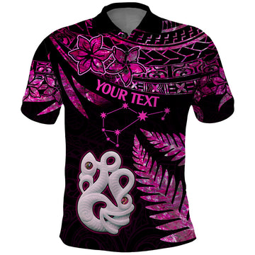 Custom New Zealand Polo Shirt Matariki NZ Manaia with Paua Shell - Pink LT9