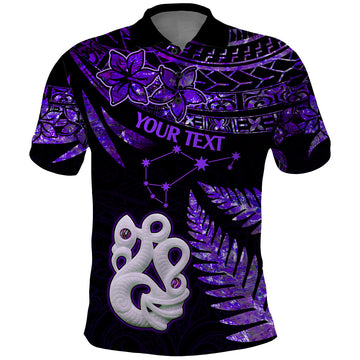 Custom New Zealand Polo Shirt Matariki NZ Manaia with Paua Shell - Purple LT9