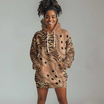Afro Tiger Mix Dashiki Tribal Pattern Hoodie Dress LT9