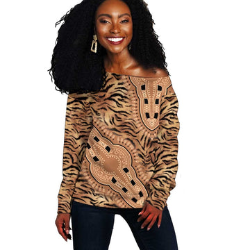 Afro Tiger Mix Dashiki Tribal Pattern Off Shoulder Sweater LT9