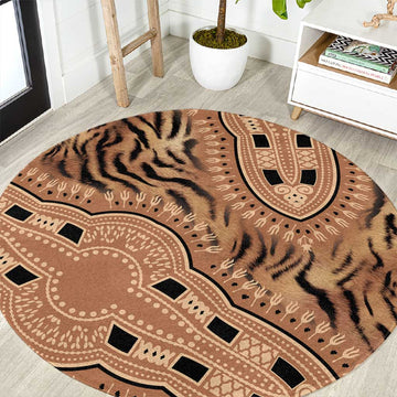 Afro Tiger Mix Dashiki Tribal Pattern Round Carpet LT9