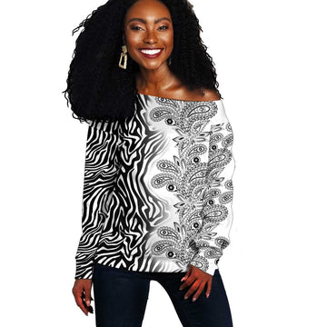 Afro Zebra Mix Paisley Tribal Pattern Off Shoulder Sweater LT9