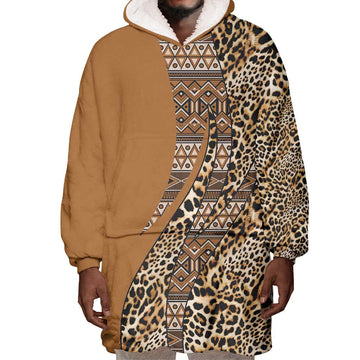 Afro Leopard Mix Native Tribal Pattern Wearable Blanket Hoodie LT9
